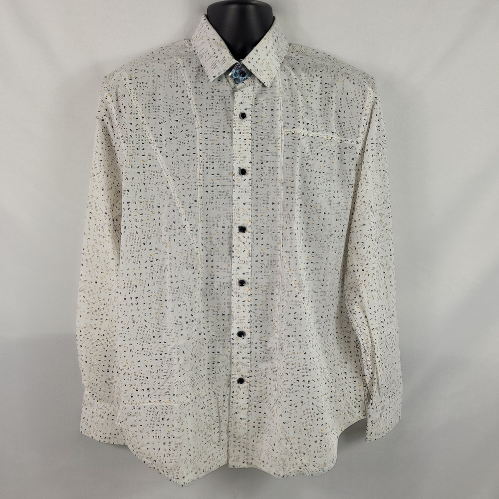 Robert Graham Retro Geometric Long Sleeve Button-Up Dress Shirt size Mens Large